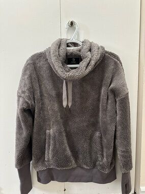 MPG Sport Cozy Sherpa Pullover Hoodie in Purple/Grey